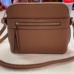 Creamy Beige Handbag PVC Leather Gold Accents Crossbody To Shoulder